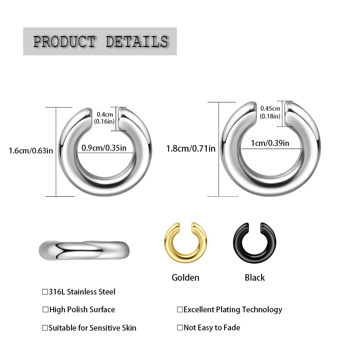1pc Exaggerated C-Shaped Non-P - Men Accessories Earrings 评论和价格
